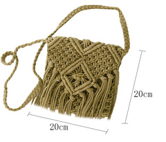 Straw Shoulder Bag Cotton Rope Hollow Woven Tassel Bag