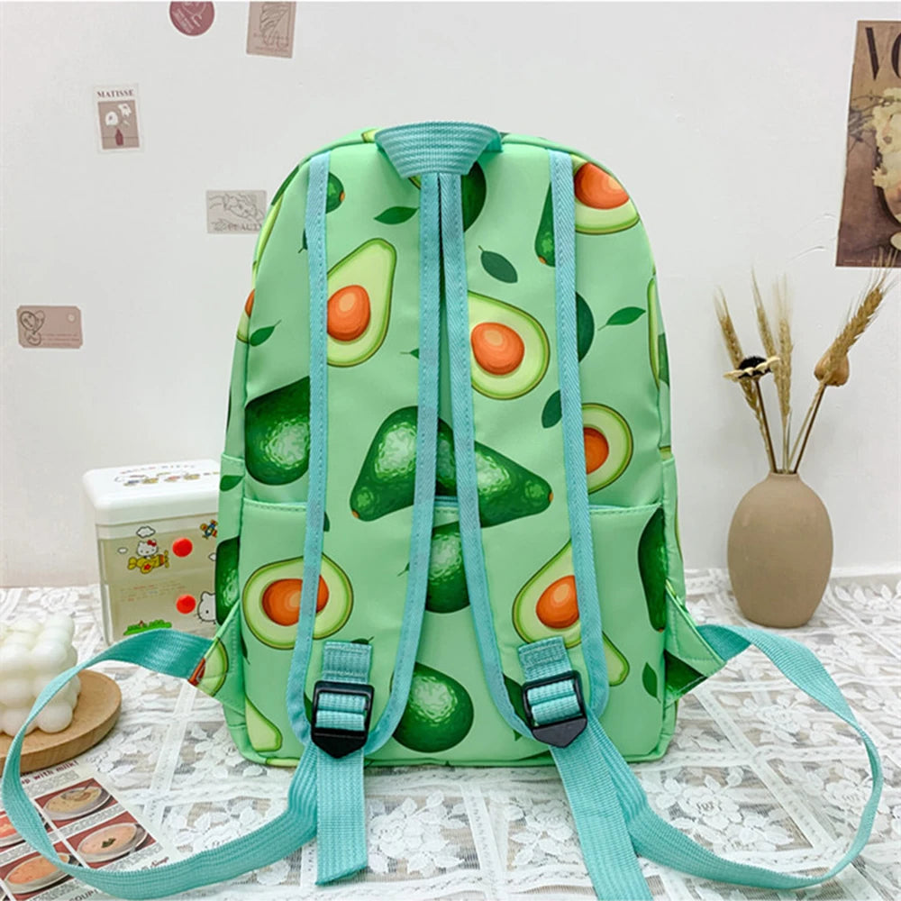 Avocado Pattern Canvas Women Bag Ladies Backpack Large Capacity