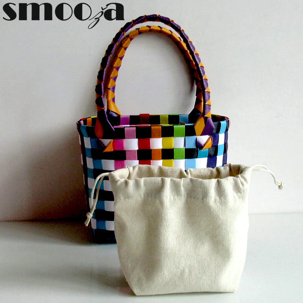PVC Women Bucket Bag Small Woven Handbag