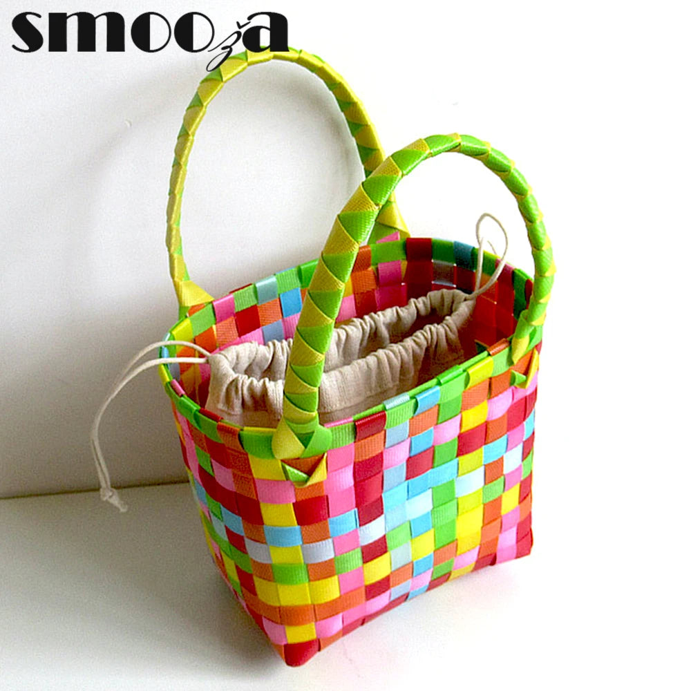 PVC Women Bucket Bag Small Woven Handbag