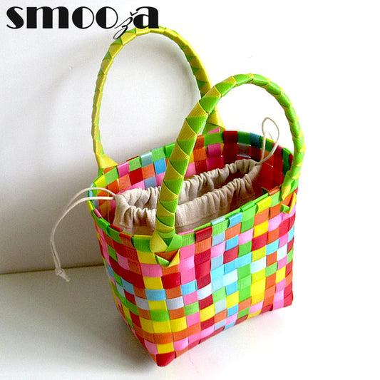 PVC Women Bucket Bag Small Woven Handbag