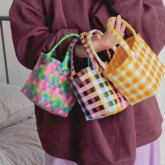 PVC Women Bucket Bag Small Woven Handbag