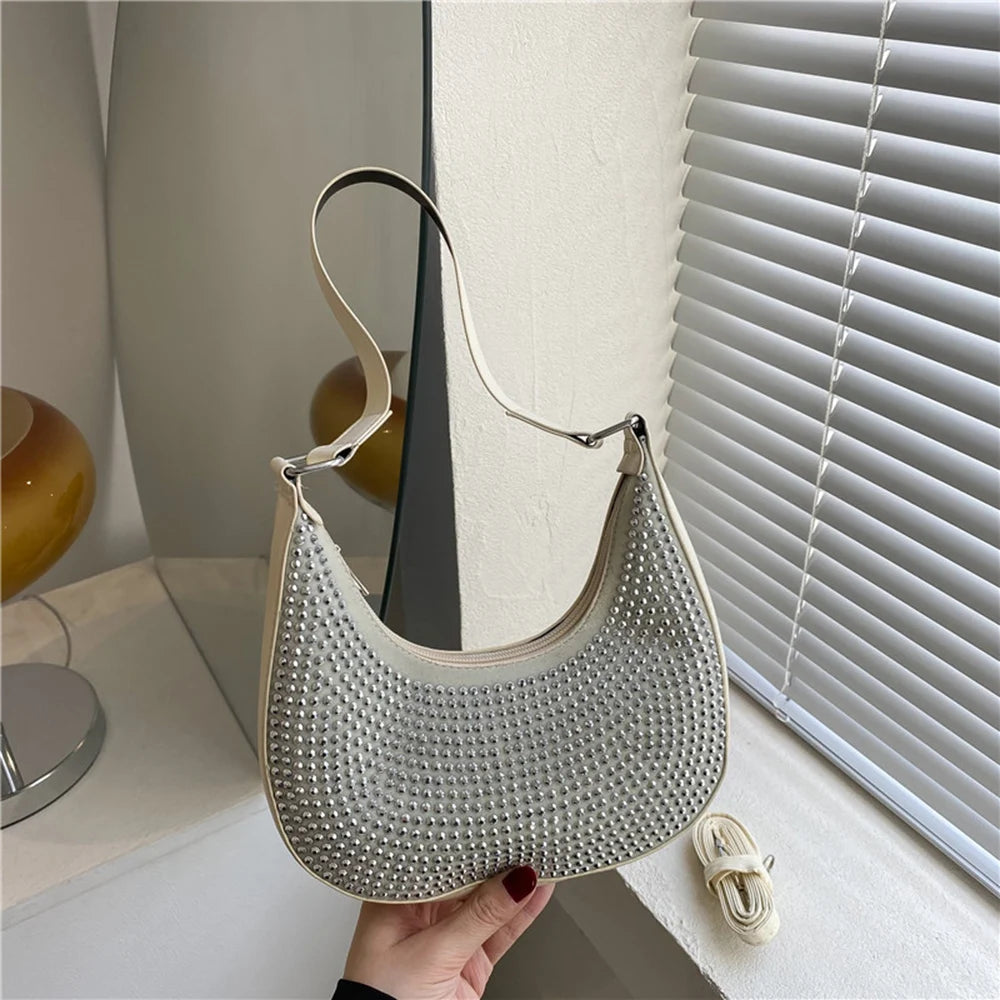 Women's Crossbody Bag Underarm Bag with Diamonds