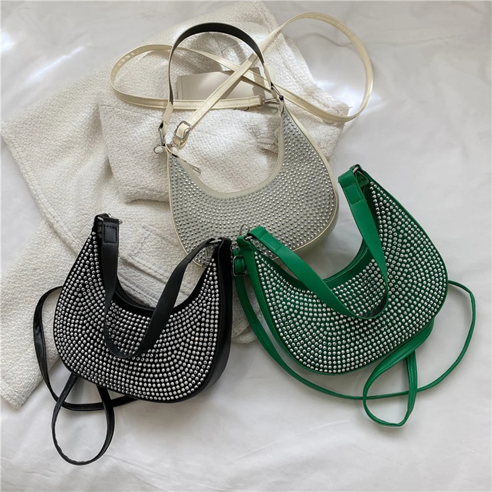 Women's Crossbody Bag Underarm Bag with Diamonds