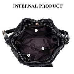 Leopard Fur Bucket Bag Women Handbag with Fur Ball