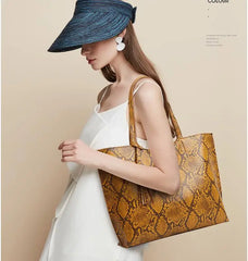 Serpentine Leather Shoulder Bag Large Tote for Ladies