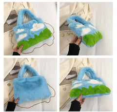 Plush Shoulder Bag Large Capacity Chain Tote Women Handbag