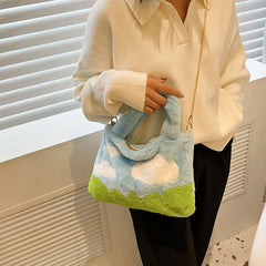 Plush Shoulder Bag Large Capacity Chain Tote Women Handbag
