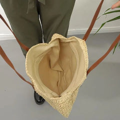 Straw Beach Bag Vintage Woven Rattan Circle Shoulder Bag