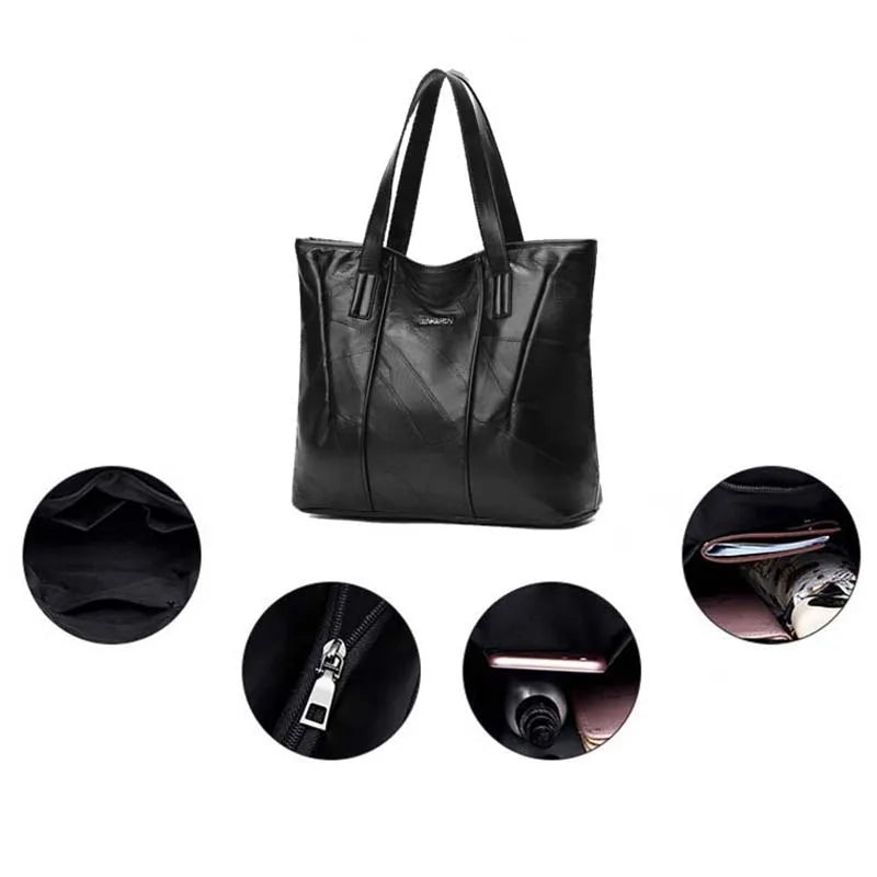 Winter Solid Sheepskin Retro Ladies Leather Large Capacity Handbags