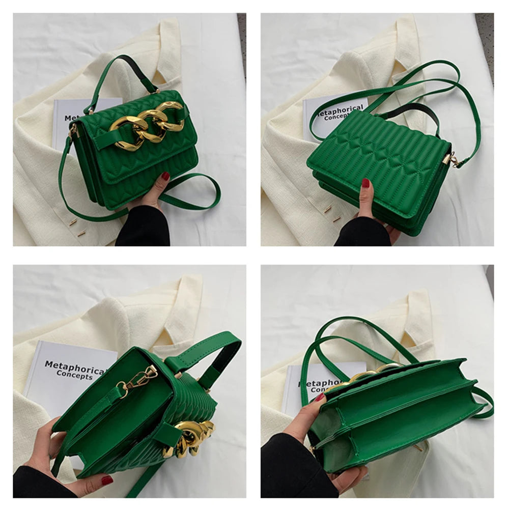 Thick Chains Plaid Shoulder Bag Casual Crossbody Bag