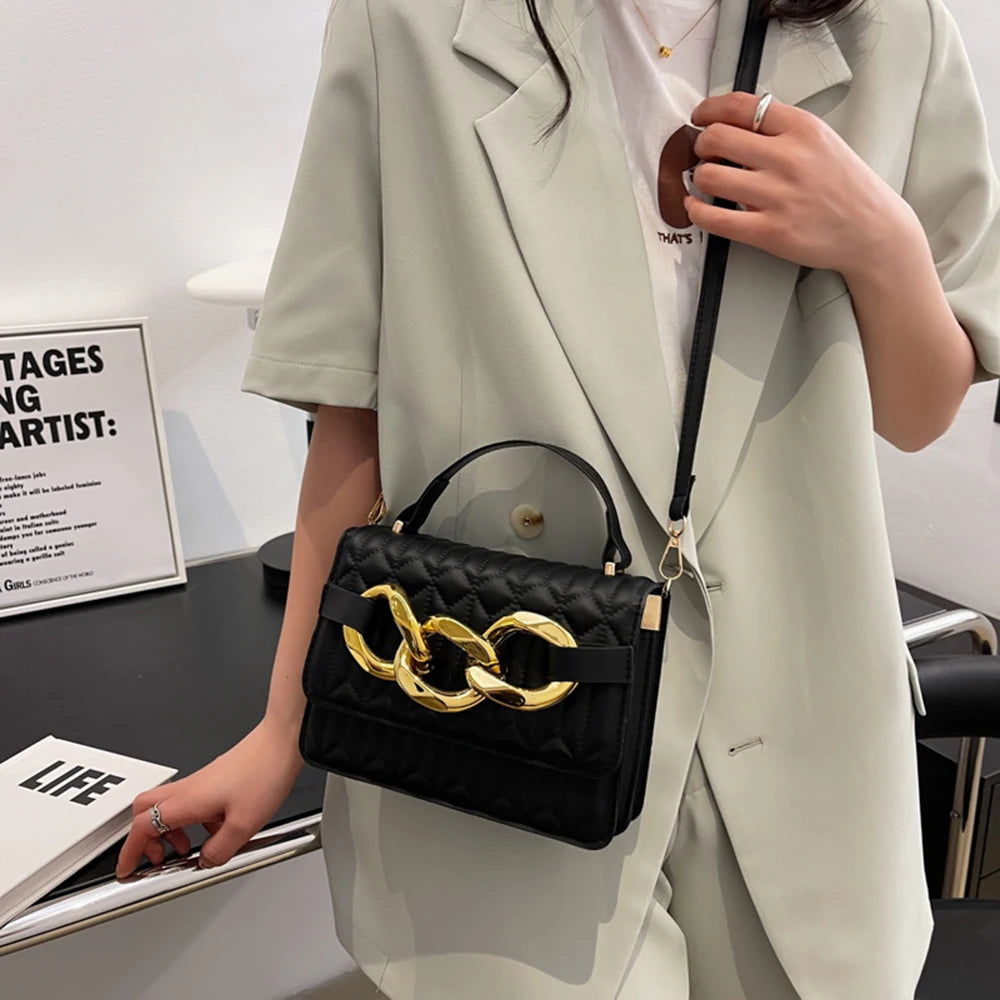 Thick Chains Plaid Shoulder Bag Casual Crossbody Bag