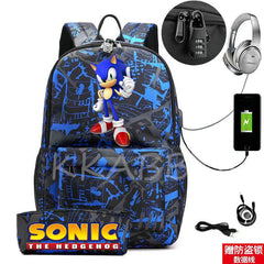 Men School Backpack for Teenage 2pcs USB School Bag Canvas Middle Junior High Co
