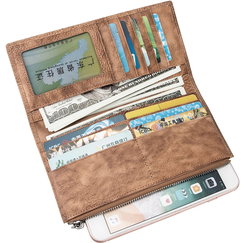 Classic Leather Men's Bifold Wallet Long Clutch Purse