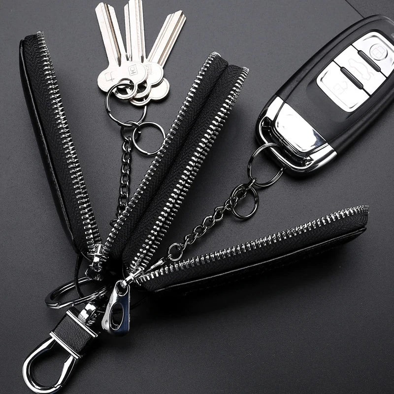 Double Zipper Leather Key Wallet Men & Women