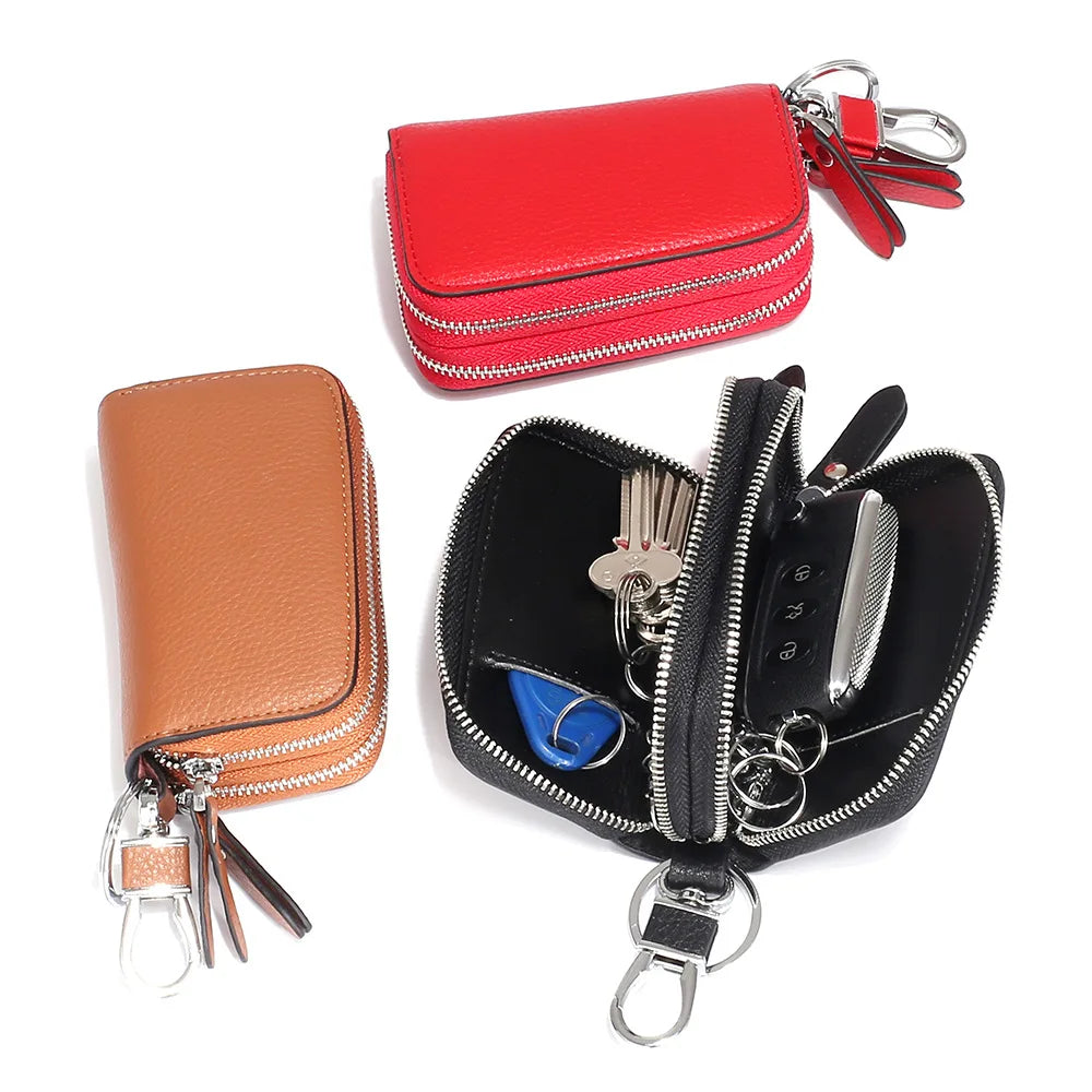 Leather Key Wallet Unisex Key Bag Men Car Key Holders Double Zipper Keychain Cas