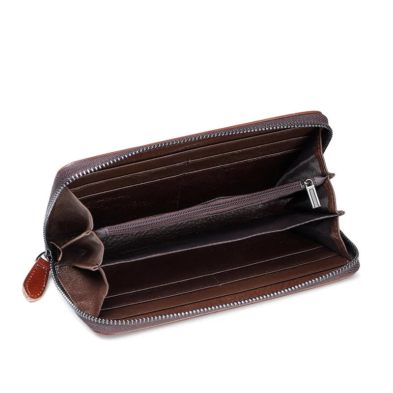 Vintage Leather Long Clutch Wallet with Animal Embossing