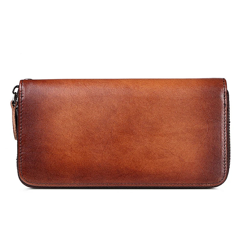 Vintage Leather Long Clutch Wallet with Animal Embossing