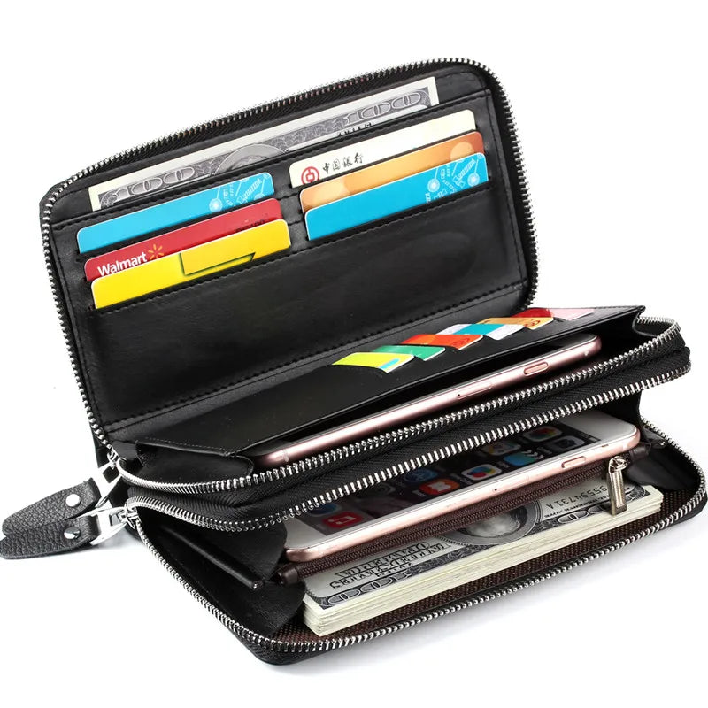 Men's Classic Leather Clutch Wallet Large Capacity Purse