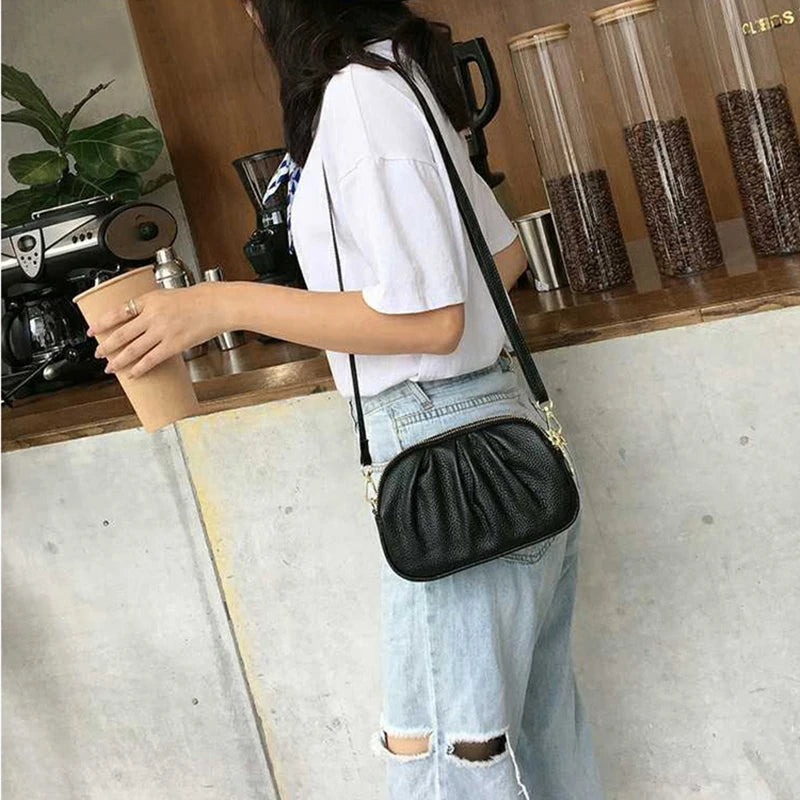 Women Leather Shoulder Bags Three Layers Zipper Messenger Bag