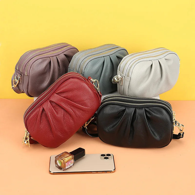 Women Leather Shoulder Bags Three Layers Zipper Messenger Bag