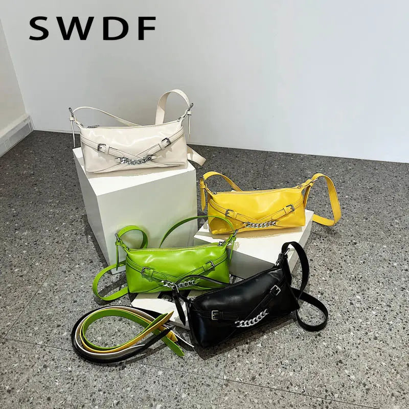 SWDF PU Leather Underarm Bag Women's Handbags Totes Ladies Shoulder Bags
