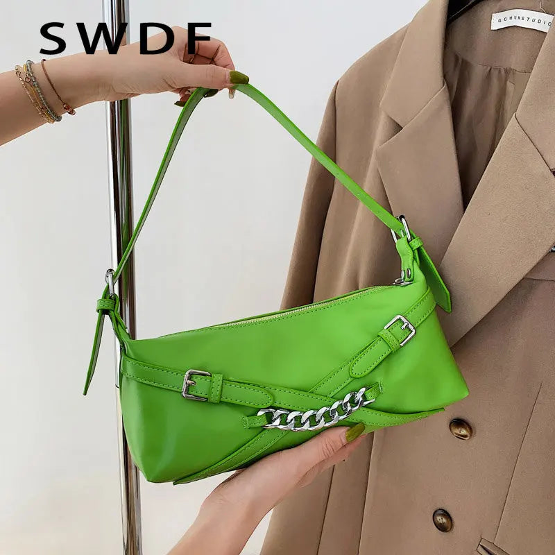 SWDF PU Leather Underarm Bag Women's Handbags Totes Ladies Shoulder Bags