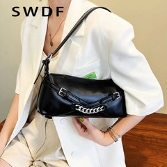 SWDF PU Leather Underarm Bag Women's Handbags Totes Ladies Shoulder Bags