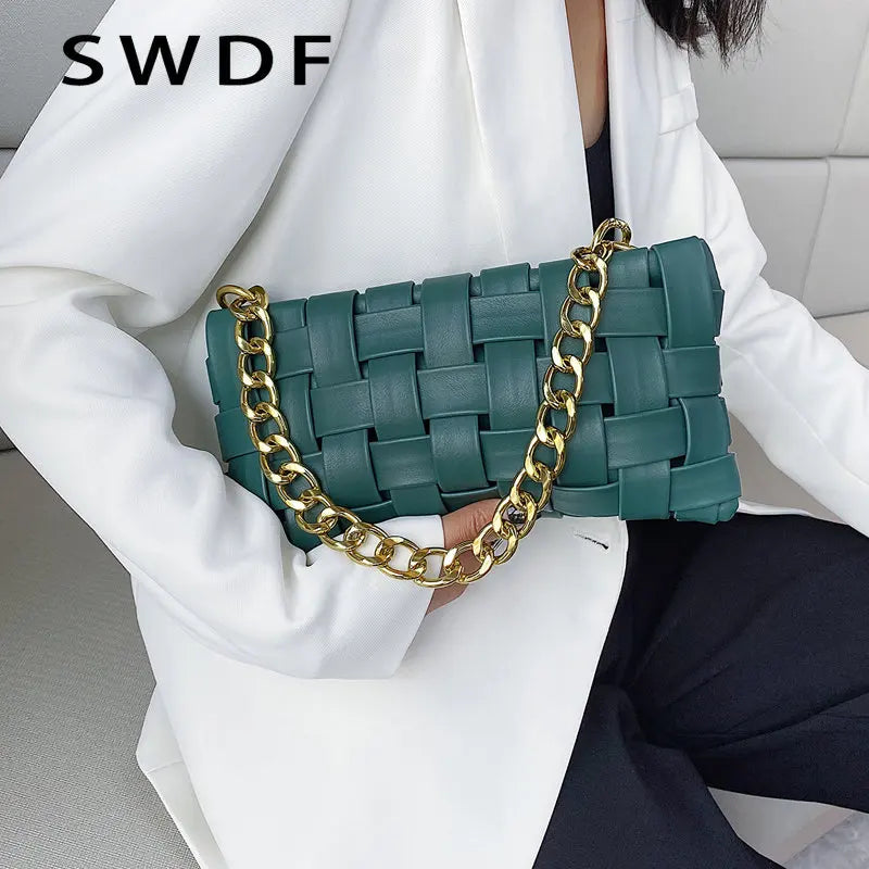 Women's Leather Shoulder Bag with Chain Strap