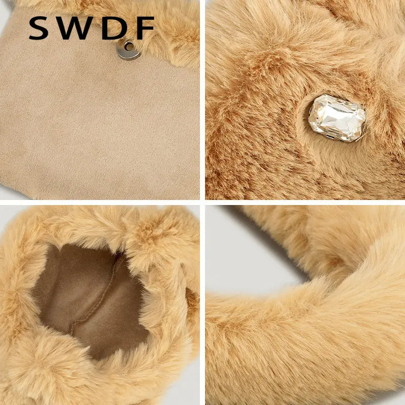Faux Fur Women Shoulder Bag Plush Handbag Candy Shopper Purse