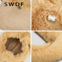 Faux Fur Women Shoulder Bag Plush Handbag Candy Shopper Purse