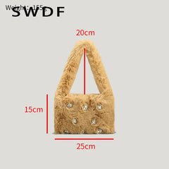 Faux Fur Women Shoulder Bag Plush Handbag Candy Shopper Purse