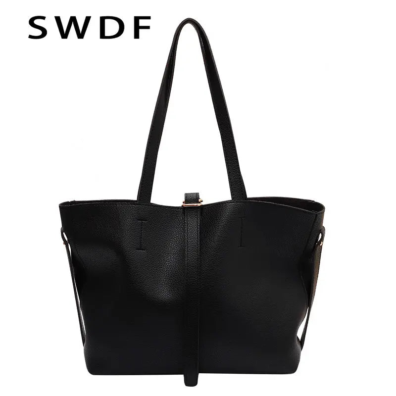 Vintage Women Soft Leather Tote Bags Set - 2pcs