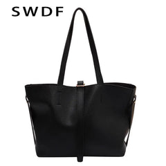 Vintage Women Soft Leather Tote Bags Set - 2pcs