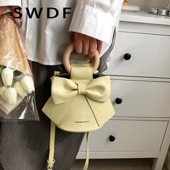 Wooden Handle Mini PU Leather Crossbody Side Bag Women Shoulder Handbag