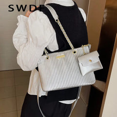 SWDF Pleated Tote Bag Crossbody Bag for Party