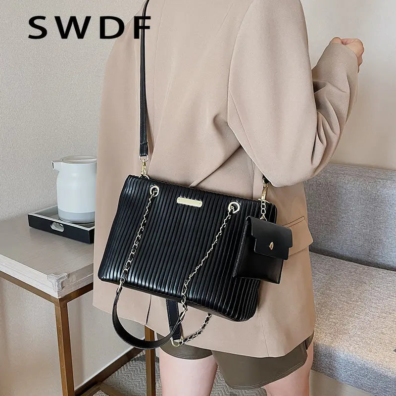 SWDF Pleated Tote Bag Crossbody Bag for Party
