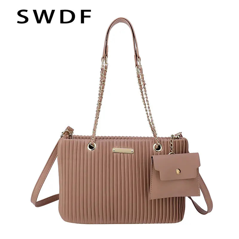 SWDF Pleated Tote Bag Crossbody Bag for Party