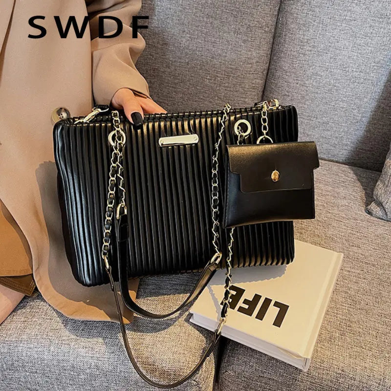 SWDF Pleated Tote Bag Crossbody Bag for Party