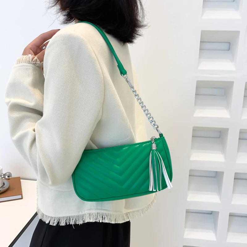 Armpit Ladies Shoulder Bag Small PU Leather Underarm Purse Embroidery Tote Handb