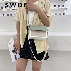 Contrast Leather Crossbody Bag for Women Shoulder Handbag Travel Sac