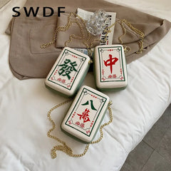 Chinese Mahjong Crossbody Bag Chain Shoulder Messenger PU Leather