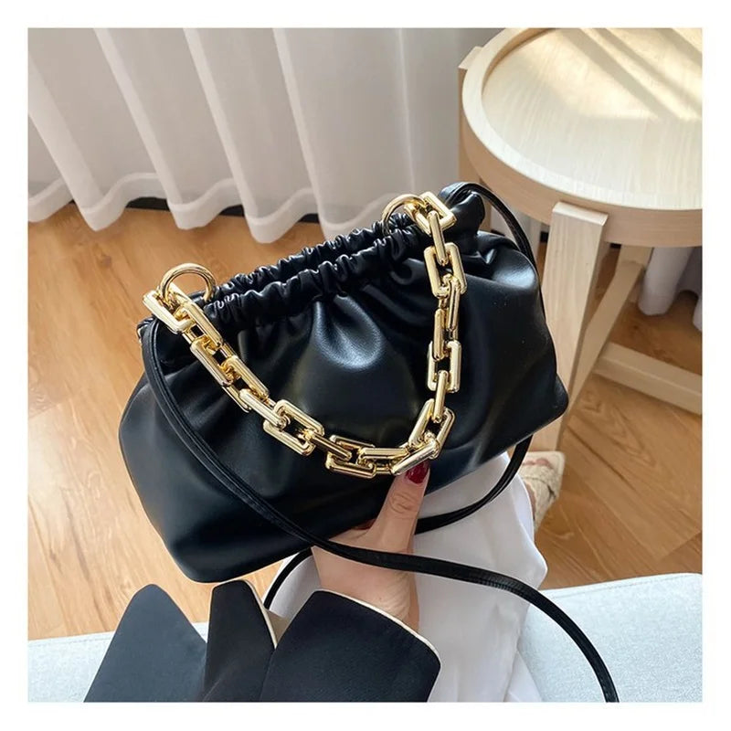 Cloud Underarm Shoulder Bag Clutch Purse Pleated Pouch Handbag