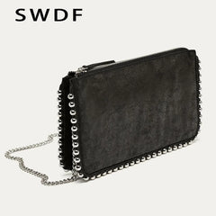 Matte Leather Lady Shoulder Bag with Chains Beading Women Crossbody Bags
