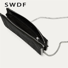 Matte Leather Lady Shoulder Bag with Chains Beading Women Crossbody Bags