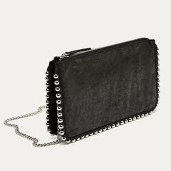 Matte Leather Lady Shoulder Bag with Chains Beading Women Crossbody Bags