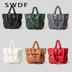 Quilted Nylon Shoulder Bag for Women Winter Tote Handbag