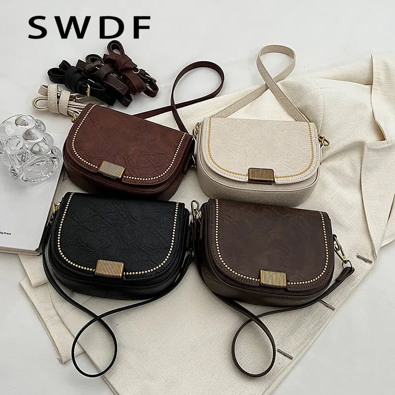Vintage Crossbody Bag for Women Brown Leather Mini Purse