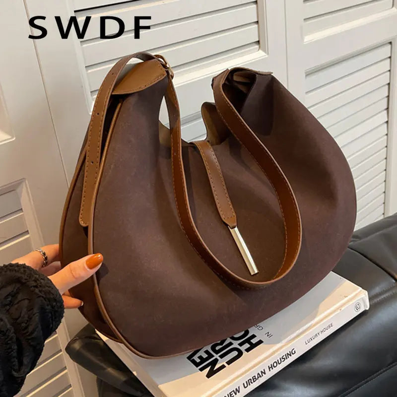 Small Shoulder Crossbody Bag Women Spring Faux Suede Handbag Tote