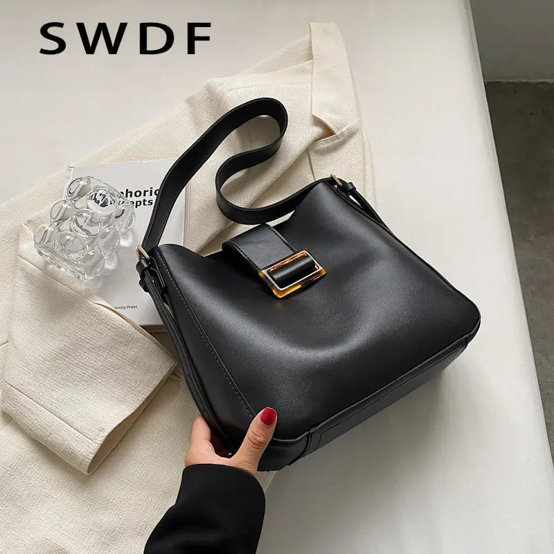 Solid Shoulder Bags for Women Autumn Winter Bucket Bag